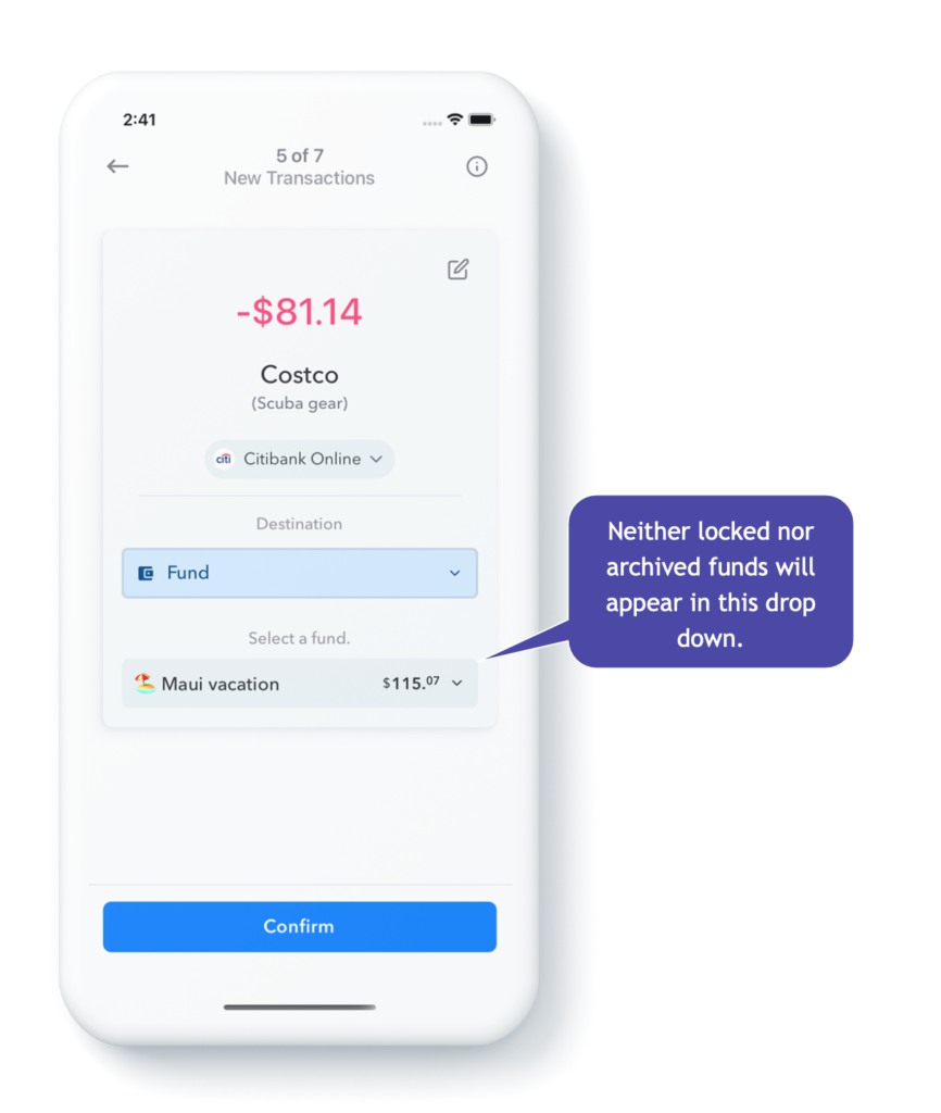 Funds on Safe-to-Spend Screen