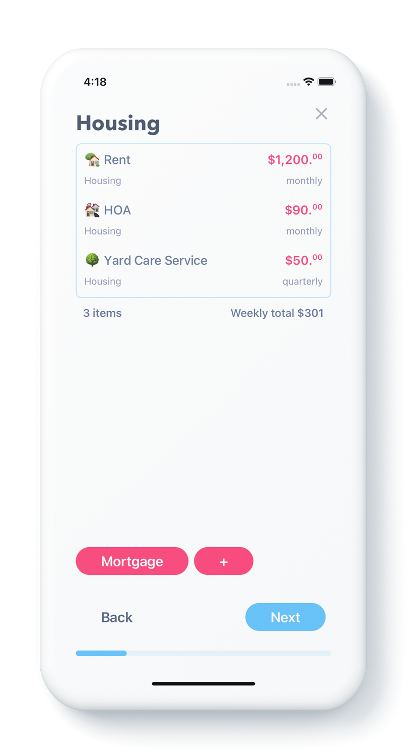 Add housing expense during onboarding