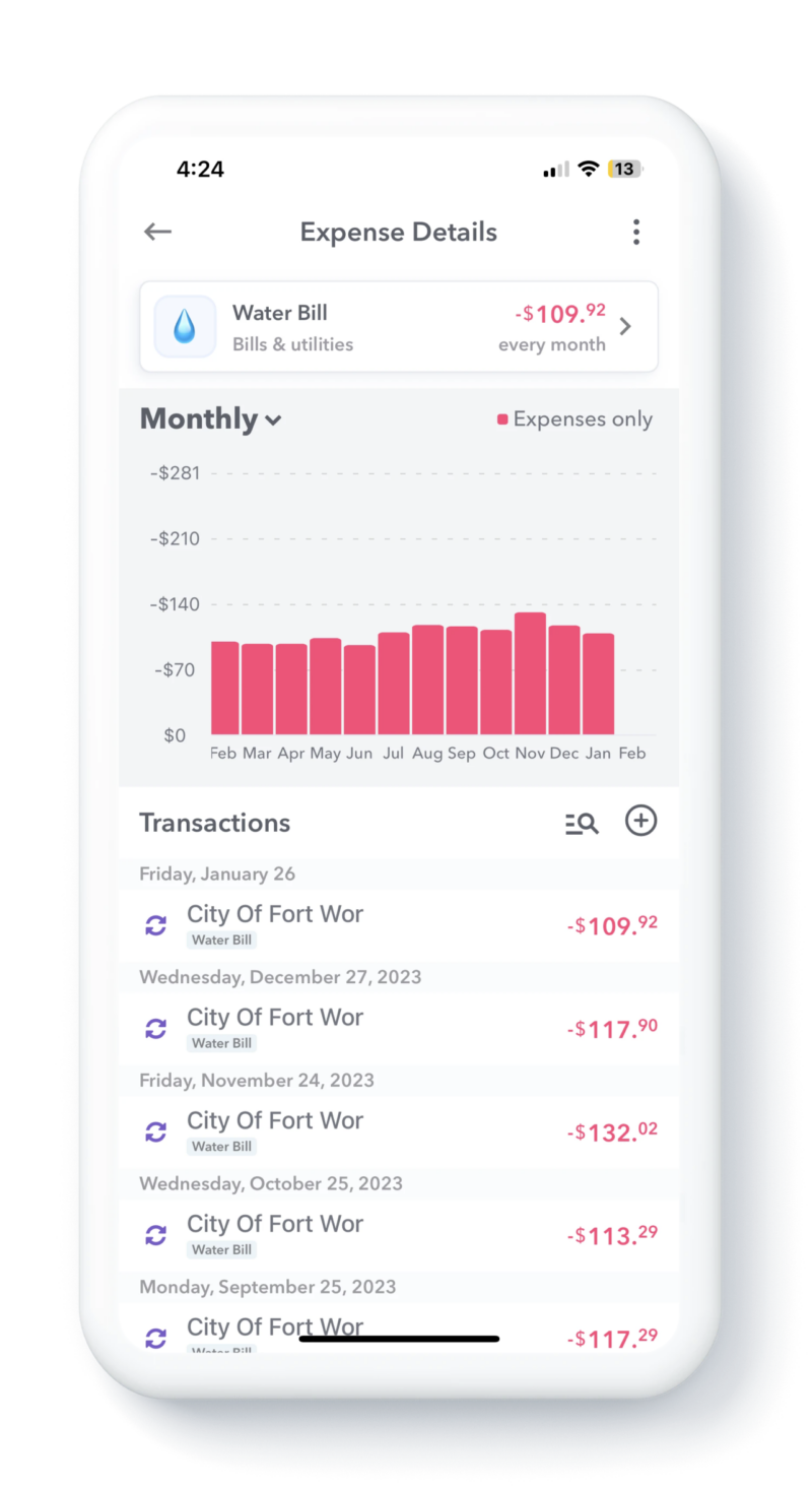 Track spending on utilities like water and power